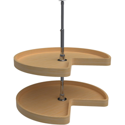 28 Inch Diameter Kidney Shape Independently Rotating Corner Lazy Susan Set, for 26, 32 Inch Inner Cabinet Height , Natural