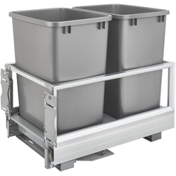 22% OFF 35 Quart Bottom Mount Double Trash Pull-Out Waste Container with Rev-A-Motion Slides, Min. Cabinet Opening: 14-1/2" Wide, Silver