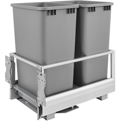 50 Quart Bottom Mount Double Trash Pull-Out Waste Container with Rev-A-Motion Slides, Min. Cabinet Opening: 15-3/4" Wide, Silver