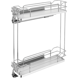 5 Inch Width 2-Tier Wire Kitchen Base Cabinet Organizer for 9 Inch Width Face Frame Cabinet with Blum Tandem BLUMOTION Soft-Close Slides, Gray, Min. Cabinet Opening: 6" W x 22-1/4" D x 25" H