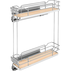 5 Inch Width 2-Tier Wire Kitchen Base Cabinet Organizer for 9 Inch Width Face Frame Cabinet with Blum Tandem BLUMOTION Soft-Close Slides, Natural, Min. Cabinet Opening: 6" W x 22-1/4" D x 25" H