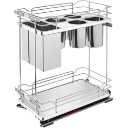 11-3/4 Width 2 Tier Wire Base Cabinet Pull-Out Organizer with Knife Block/Bins/Shelf for 15 Inch Face Frame Cabinet and Soft Close Heavy Duty Slides, Gray, Min. Opening: 12" W x 21-3/4" D x 25" H