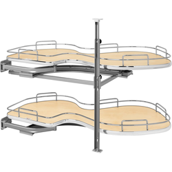 The Cloud Series 2-Tier Blind Right Corner Optimizer for 18" Minimum Face Frame Opening Width x 24-1/2" to 30-5/16" Height, Light Brown Maple/Chrome