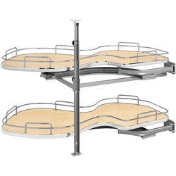 The Cloud Series 2-Tier Blind Left Corner Optimizer for 18" Minimum Face Frame Opening Width x 24-1/2" to 30-5/16" Height, Light Brown Maple/Chrome