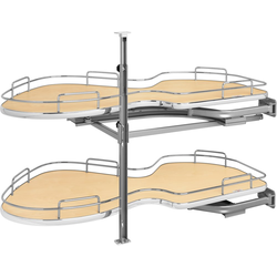 The Cloud Series 2-Tier Blind Left Corner Optimizer for 21" Minimum Face Frame Opening Width x 24-1/2" to 30-5/16" Height, Light Brown Maple/Chrome
