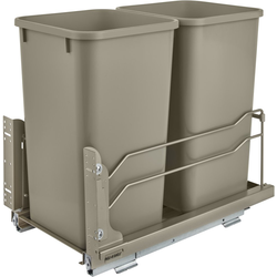  27 Quart, Double Waste Pull-Out, Minimum Cabinet Opening- 11-1/2" Width x 22-1/8" Depth x 19-1/2" Height , Soft-Close, Undermount Slide, Cabinet Floor Mounted, Champagne