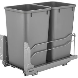  27 Quart, Double Waste Pull-Out, Minimum Cabinet Opening- 11-1/2" Width x 22-1/8" Depth x 19-1/2" Height , Soft-Close, Undermount Slide, Cabinet Floor Mounted, Silver Metallic 