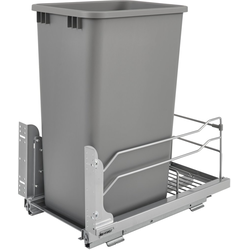 50 Quart, Single Waste Pull-Out, Minimum Cabinet Opening Width- 11-1/4" Width x 22-1/4" Depth x 23-1/2" Height, Undermount Slide, Cabinet Floor Mounted, Silver Metallic