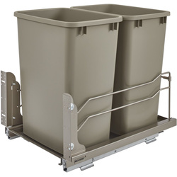  35 Quart, Double Waste Pull-Out, Minimum Cabinet Opening- 15" Width x 22-1/4" Depth x 19-1/2" Height , Soft-Close, Undermount Slide, Cabinet Floor Mounted, Champagne