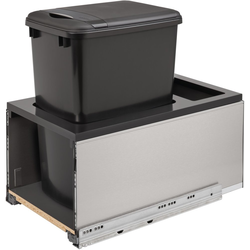 35 Quart Bottom Mount Single Trash Pull-Out Waste Container with Black Insert Stainless Steel Blum Legrabox and Blumotion Soft-Close Slides, Min. Cabinet Opening: 13-1/2" Wide, Black