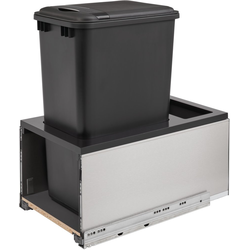 50 Quart Bottom Mount Double Trash Pull-Out Waste Container with Black Insert, Stainless Stell Blum Legrabox and Blumotion Soft-Close Slides, Min. Cabinet Opening: 13-1/2" Wide, Black