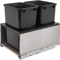 35 Quart Bottom Mount Double Trash Pull-Out Waste Container with Black Insert, Stainless Steel Blum Legrabox and Blumotion Soft-Close Slides, Min. Cabinet Opening: 16-1/2" Wide, Black