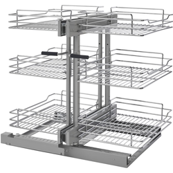 Rev-A-Shelf 5PSP3-15SC-CR, Non-Handed Three-Tier Blind Corner Swing-Out Organizer for 15" Width x 24" Height Minimum Cabinet Openings, with Soft-Close, Chrome