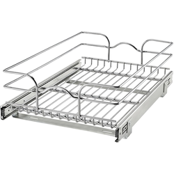  One-Tier Wire Basket Pull-Out Organizer for Minimum Cabinet Opening 14-7/8" Width x 6" Height x 22-1/8" Depth, Full Extension Slides with Bottom/Deck Mounting Bracket, Chrome 