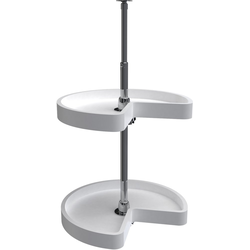 18 Inch Diameter Kidney Shape RAS Polymer Independently Rotating Corner Lazy Susan Set, for 26-32 Inch Cabinet Height, White