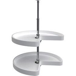 24 Inch Diameter Kidney Shape RAS Polymer Independently Rotating Corner Lazy Susan Set, for 26-32 Inch Cabinet Height, White