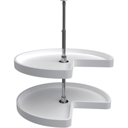 28 Inch Diameter Kidney Shape RAS Polymer Independently Rotating Corner Lazy Susan Set, for 26-32 Inch Cabinet Height, White