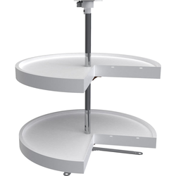 24 Inch Diameter Pie Cut RAS Polymer Door Mount 2 Shelf Corner Lazy Susan Set, for 26, 32 Inch Inner Cabinet Height, White