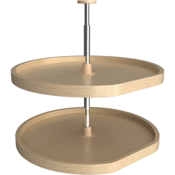 28 Inch Diameter D-Shape Banded Wood Lazy Daisy 2 Shelf Corner Lazy Susan Set, for 26, 31 Inch Inner Cabinet Height, Natural