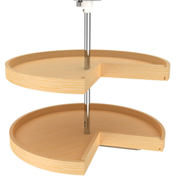 28 Inch Diameter Pie Cut Banded Wood Lazy Daisy 2 Shelf Corner Lazy Susan Set, for 26, 31 Inch Inner Cabinet Height, Natural