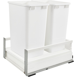 50 Quart Undermount Double Trash Pull-Out Waste Container with Blum Tandem and Blumotion Soft-Close Slides, Min. Cabinet Opening: 18" or 18-1/8" Wide, White