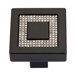 Boutique Crystal 1-3/8 Inch Diameter Matte Black Cabinet Knob