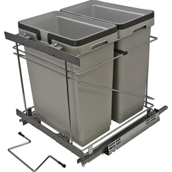 2 x 32 Quart Double Waste Bin Pullout, 18 Inch Width, Silver