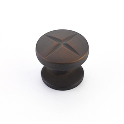 Northport Knob 1-3/8 inch Diameter Ancient Bronze with X Design