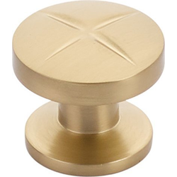 Northport 1-3/8 Inch Diameter Round Signature Satin Brass Cabinet Knob with X Design