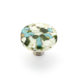 Ice 1-1/2 Inch Diameter Green/Blue Pebbles Cabinet Knob