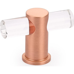 Lumiere 2 Inch Diameter Adjustable Clear Acrylic Brushed Rose Gold Cabinet T-Knob