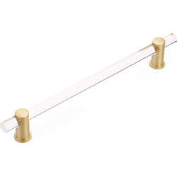 Lumiere 12 Inch Center to Center Satin Brass/Clear Acrylic Appliance Pull