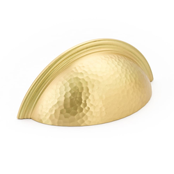 Atherton Hammered Plain Edge Cup Pull 3 inch Center to Center Satin Brass
