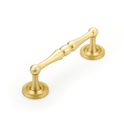 Atherton Pull with Knurled Footplate 4 inch Center to Center Satin Brass