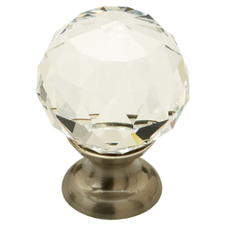 Fire 1-1/8 Inch Diameter Clear Crystal/Satin Nickel Cabinet Knob