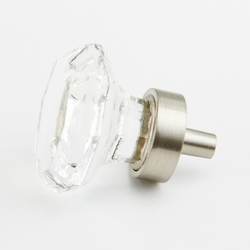 Fire 1-1/4 Inch Diameter Clear/Satin Nickel Cabinet Knob