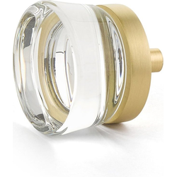 City Lights 1-3/8 Inch Diameter Flat Disc Glass Satin Brass Cabinet Knob