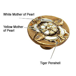 Heirloom Treasures 1-1/2 Inch Diameter Antique Brass/Penshell/Mother of Pearl Cabinet Knob