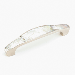 Mother of Pearl 4 Inch Center to Center Polished Nickel/White Mother of Pearl Cabinet Pull