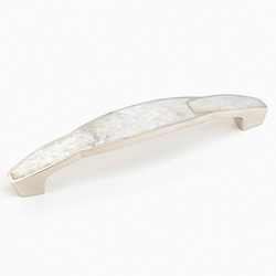 Mother of Pearl 6 Inch Center to Center Polished NIckel/White Mother of Pearl Cabinet Pull