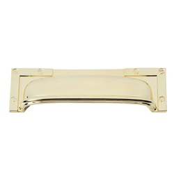 Campaign L Bracket Cup Pull 3-3/4 inch Center to Center Polished Brass