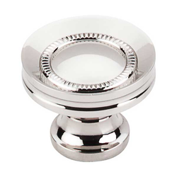 1-1/4 Inch Length Asbury Button Faced Cabinet Knob, Polished Nickel