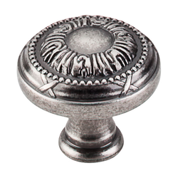 1-1/8 Inch Length Edwardian Ribbon Cabinet Knob, Pewter Antique