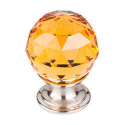 1-1/8 Inch Length Crystal Disco Cabinet Knob, Brushed Satin Nickel Base / Amber