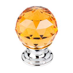 1-1/8 Inch Length Crystal Disco Cabinet Knob, Polished Chrome Base / Amber