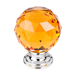 1-3/8 Inch Length Crystal Disco Cabinet Knob, Polished Chrome Base / Amber