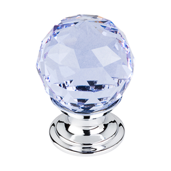 1-1/8 Inch Length Crystal Disco Cabinet Knob, Polished Chrome Base / Light Blue