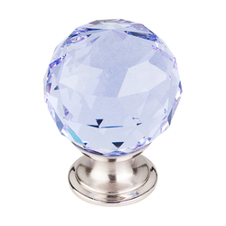 1-3/8 Inch Length Crystal Disco Cabinet Knob, Brushed Satin Nickel Base / Light Blue
