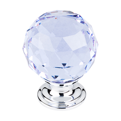 1-3/8 Inch Length Crystal Disco Cabinet Knob, Polished Chrome Base / Light Blue