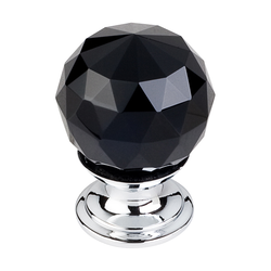 1-1/8 Inch Length Crystal Disco Cabinet Knob, Polished Chrome Base / Black